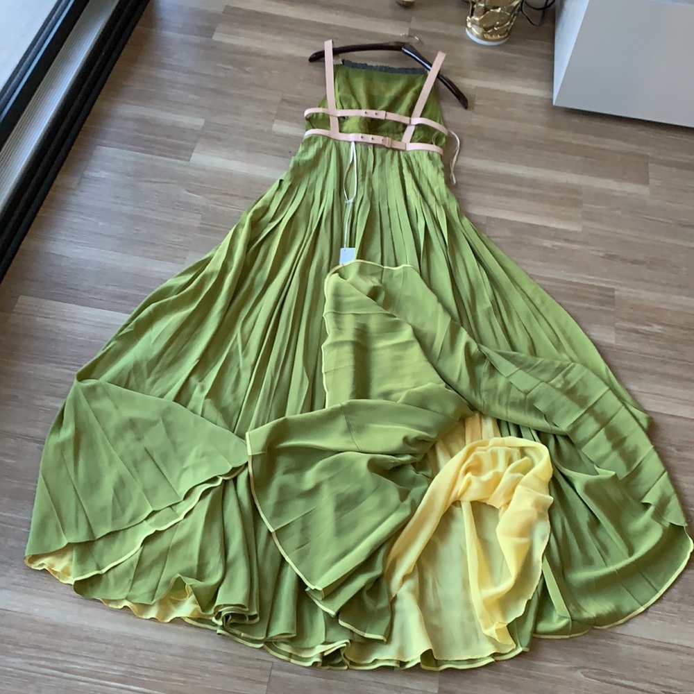 Valentino made in Italy lime green silk leather straps size 40(6) maxi dress - Picture 15 of 17